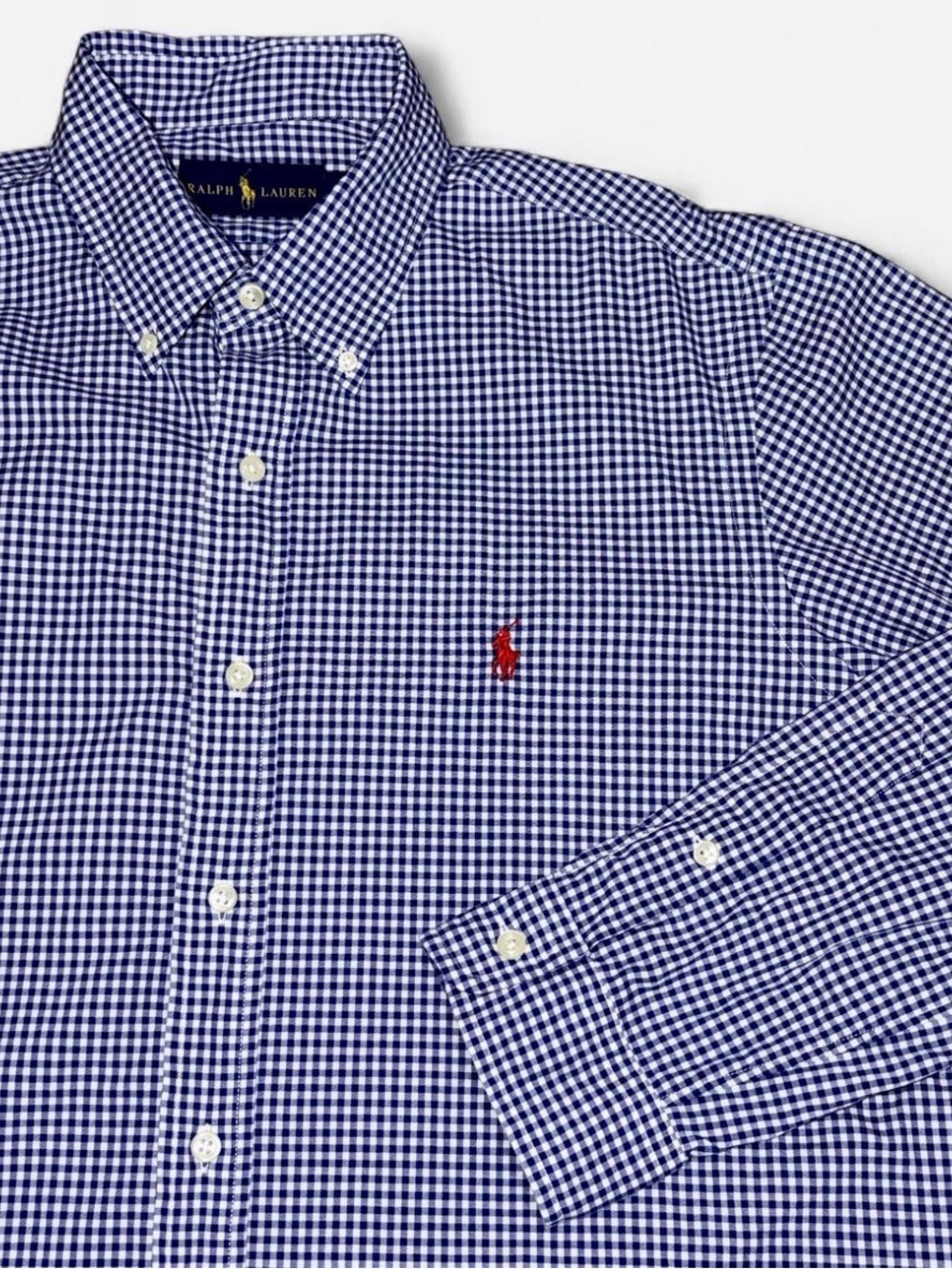 Ralph Lauren Navy Blue Gingham Button Down Shirt Men’s Large